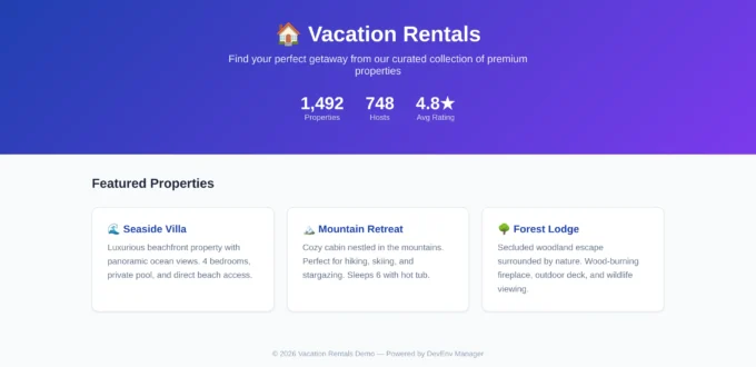 DevEnv Manager red environment badge showing DEV label fixed at top center of a PHP website, providing visual safety to prevent accidental production edits